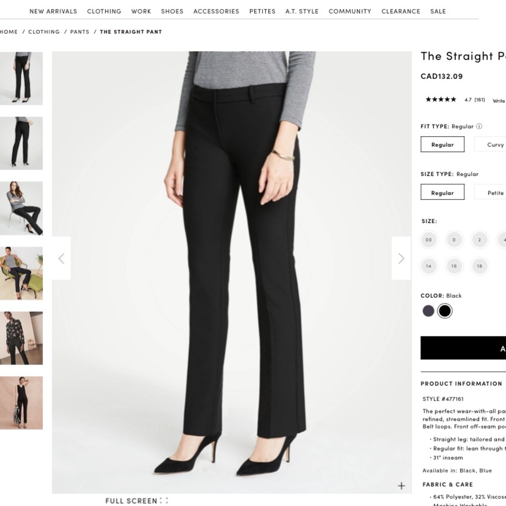 NWT Ann Taylor The Straight black pants in 8P